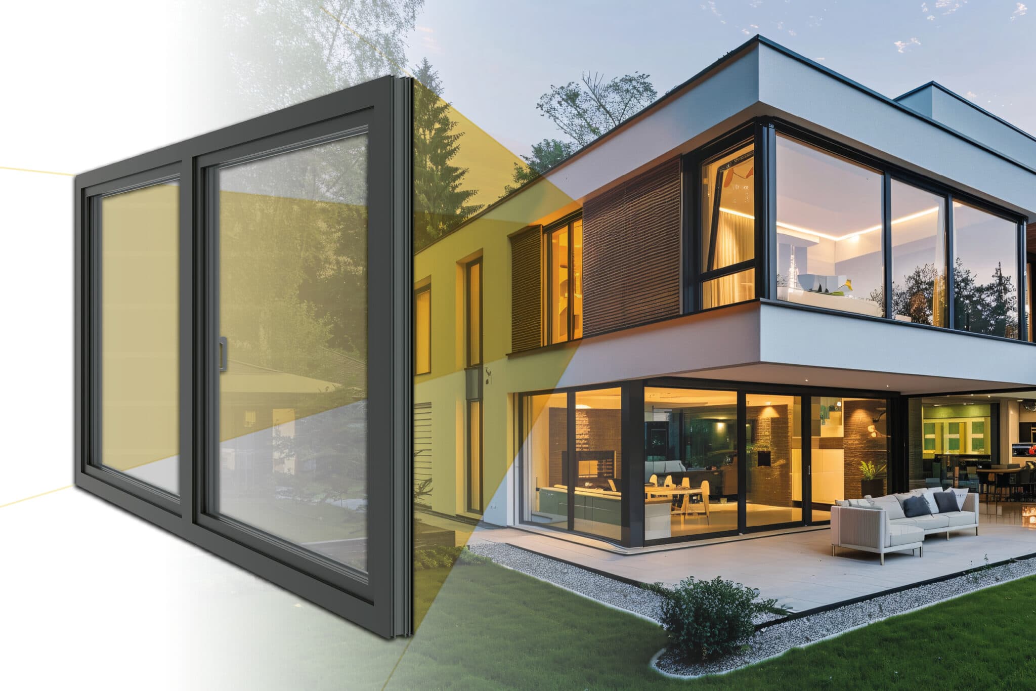 Ferestre ASH 80 HYBRID montate pe o casa moderna - Extraplast - fundal